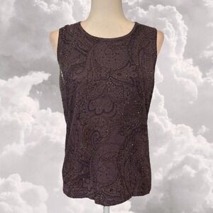 Vintage Beaded Whimsy Goth Purple Sleeveless Tank Top